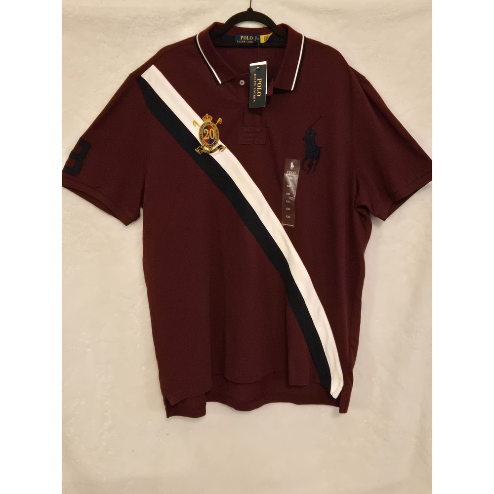 Polo Ralph Lauren Mens XXL Polo Burgundy Big Pony Sash Crest 20th Anniversary